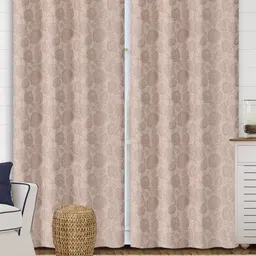 Saral Home Beige Set of 2 Floral Cotton Black Out Door Curtains-image-38