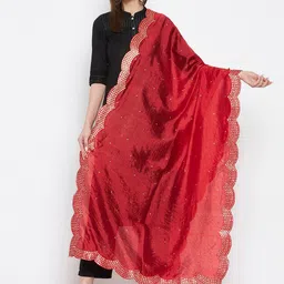 Clora Creation Embroidered Dupatta with Beads and Stones-37