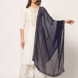 Zamour Solid Chiffon Dupatta with Beads and Stones-56