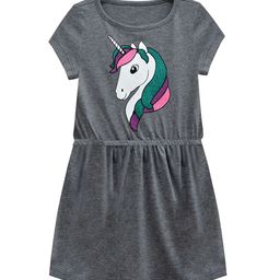 A T U N Grey Melange Unicorn Printed Fit & Flare Pure Cotton Dress-picture-8