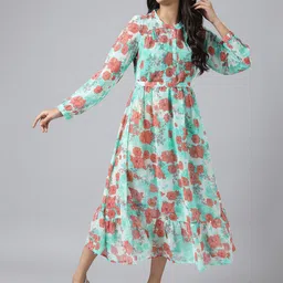 AURELIA Women Green Floral A-Line Midi Dress-picture-22