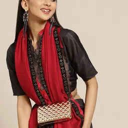 Mitera Charcoal Grey & Red Solid Saree-image-45