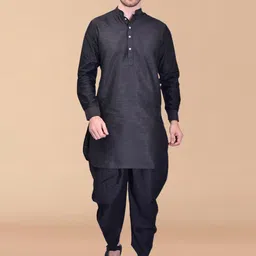 PRINTCULTR Mandarin Collar Pure Silk Regular Kurta with Harem Pants-image-48