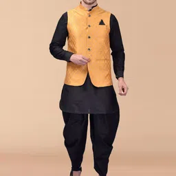 PRINTCULTR Mandarin Collar Long Sleeve Regular Pure Silk Kurta Set With Nehru jacket-picture-58