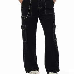 Bewakoof Men Baggy Fit High-Rise Clean Look Cotton Cargo Jeans-image-55