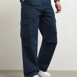 NOBERO Men Solid Baggy Cargo Pants-image-10