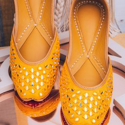 NR By Nidhi Rathi Women Mustard Embellished Leather Ethnic Mojaris Flats-picture-47