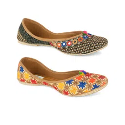 DESI COLOUR Pack Of 2 Women Embellished Ethnic Mojaris Flats-image-69