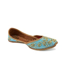 DESI COLOUR Women Blue Embellished Ethnic Mojaris Flats-image-6