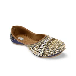 DESI COLOUR Woman Blue Ethnic Embellished Mojaris Flats-image-73