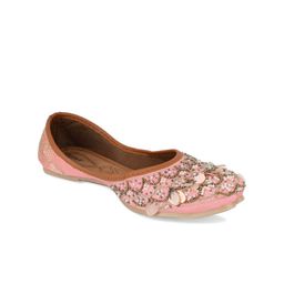 DESI COLOUR Women Pink Embellished Leather Ethnic Mojaris Flats-image-97