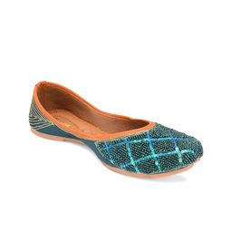 DESI COLOUR Women Teal Ethnic Mojaris Flats-image-16