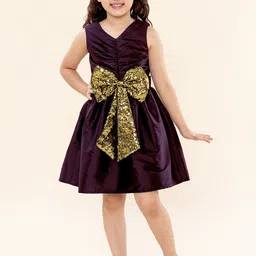 A T U N Burgundy & Gold-Toned Sequined Party Dress-picture-11