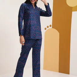 Vishudh Navy  Ethnic Motifs Printed Shirt Collar Shirt With Elasticated Trousers-picture-34