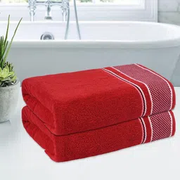 Kuber Industries Red & White 2 Pieces Striped Cotton 150 GSM Bath Towel image 1