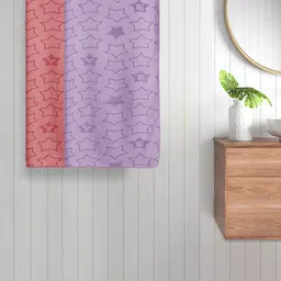 FABINALIV Kids 2-Pcs Peach-Coloured & Purple Printed 350 GSM Cotton Bath Towels-50