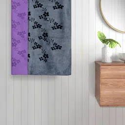 FABINALIV Grey & Purple 2-Pieces Prnted 420 GSM Cotton Bath Towels-14