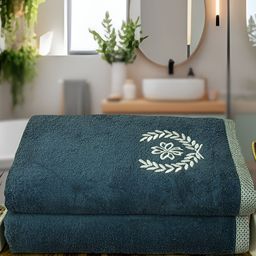 Aura Blue & White 2 Pcs Bamboo 500 GSM Bath Towels-image-16
