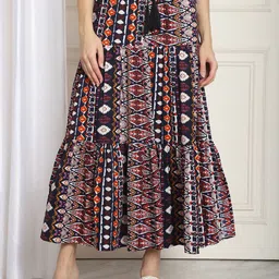 NEUDIS Ethnic Motifs Printed Tiered A-Line Maxi Skirt-image-61