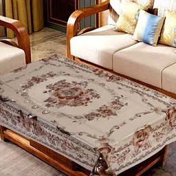 Kuber Industries Brown & Golden Floral Pattern 2-Seater Rectangular Table Cover image 1