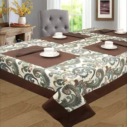 SHADES of LIFE Coffee & Blue Printed Cotton Table Cover-10