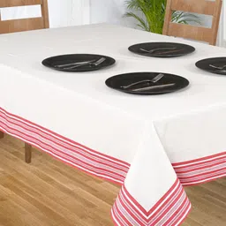 SHADES of LIFE  White & Pink Striped Cotton Table Covers-31