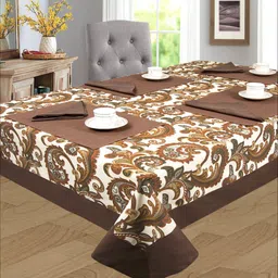 SHADES of LIFE Brown & Cream Printed Cotton 2-Seater Table Covers-18