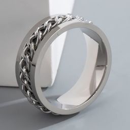 MEENAZ Men Silver-Plated Chain Designed 316L Stainless Steel Finger Ring-image-126