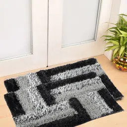 FABINALIV Black & Grey 2 Pieces Geometric Anti-Skid Doormats-52