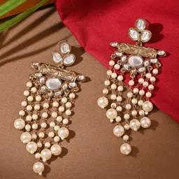 Fida Gold-Plated Kundan Studded Geometric Drop Earrings-5