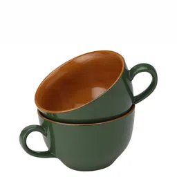 BODHI HOUSE Green 2 Pieces Solid Microwave Safe Ceramic Matte Mugs 350 ML Each-29