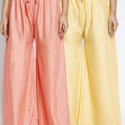 GRACIT Women Pack of 2 Peach-Coloured & Beige Ethnic Palazzos-image-68