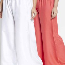 GRACIT Women White & Peach-Coloured 2 Set Ethnic Palazzos-image-69