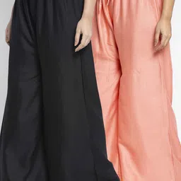 GRACIT Women Pack of 2 Black & Peach-Coloured Ethnic Palazzos-image-53