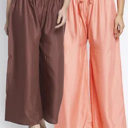 GRACIT Women Pack of 2 Brown & Peach-Coloured Ethnic Palazzos-image-101
