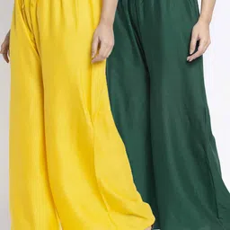 GRACIT Women Pack of 2 Yellow & Green Ethnic Palazzos-picture-27