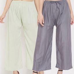 Clora Creation  Pack of 2 Women Grey & Sea Green Straight Fit Palazzos-image-84