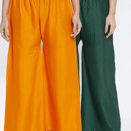 GRACIT Women Orange & Green Pack Of 2 Ethnic Palazzos-image-25