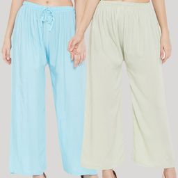 Clora Creation Women Set Of 2 Blue & Sea Green Ethnic Palazzos-30