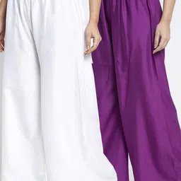 GRACIT Women Pack of 2 White & Purple Ethnic Palazzos-image-48