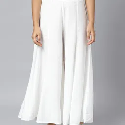 AURELIA Women White Flared Ethnic Palazzos-image-11