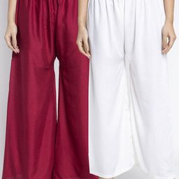 GRACIT Women Pack Of 2 Maroon & White Ethnic Palazzos-image-96