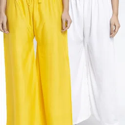 GRACIT Pack Of 2 Women Yellow & White Ethnic Palazzos-image-88