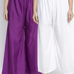 GRACIT Women Pack of 2 Purple & White Ethnic Palazzos-image-106