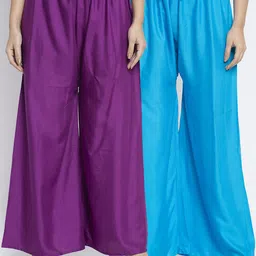 GRACIT Women Pack of 2 Purple & Turquoise Blue 2 Ethnic Palazzos-image-62