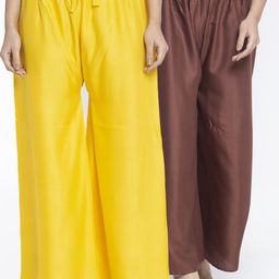 GRACIT Women Yellow & Brown 2 Ethnic Palazzos-image-57