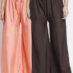 GRACIT Women Pack of 2 Peach-Coloured & Brown Ethnic Palazzos-37