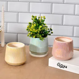 TAYHAA Green & Peach 3 Pieces Textured Ceramic Planters-8