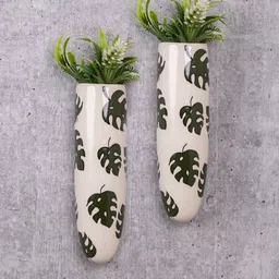 VarEesha White & Green 2 Pieces Printed Ceramic Planters-4