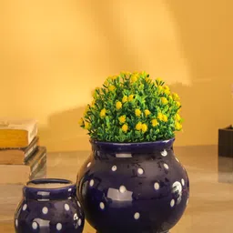 The Decor Mart 2 Pcs Blue & White Printed Modern Ceramic Planters-52